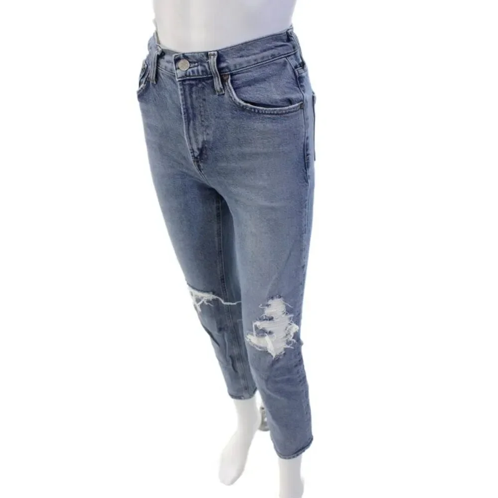 Agolde Women High Rise Cropped Ankle Jeans Blue Size 23